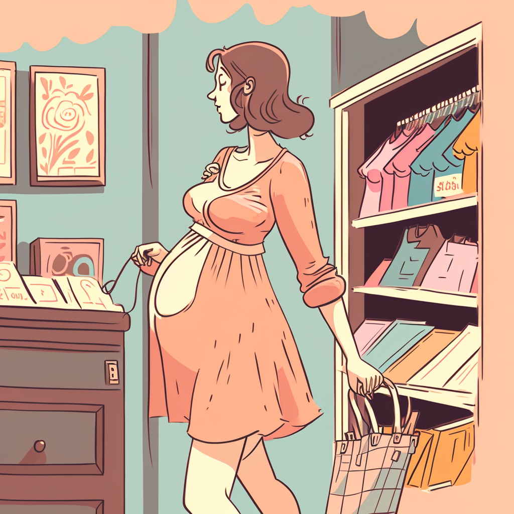 Stylish pregnant woman shopping for maternity wear